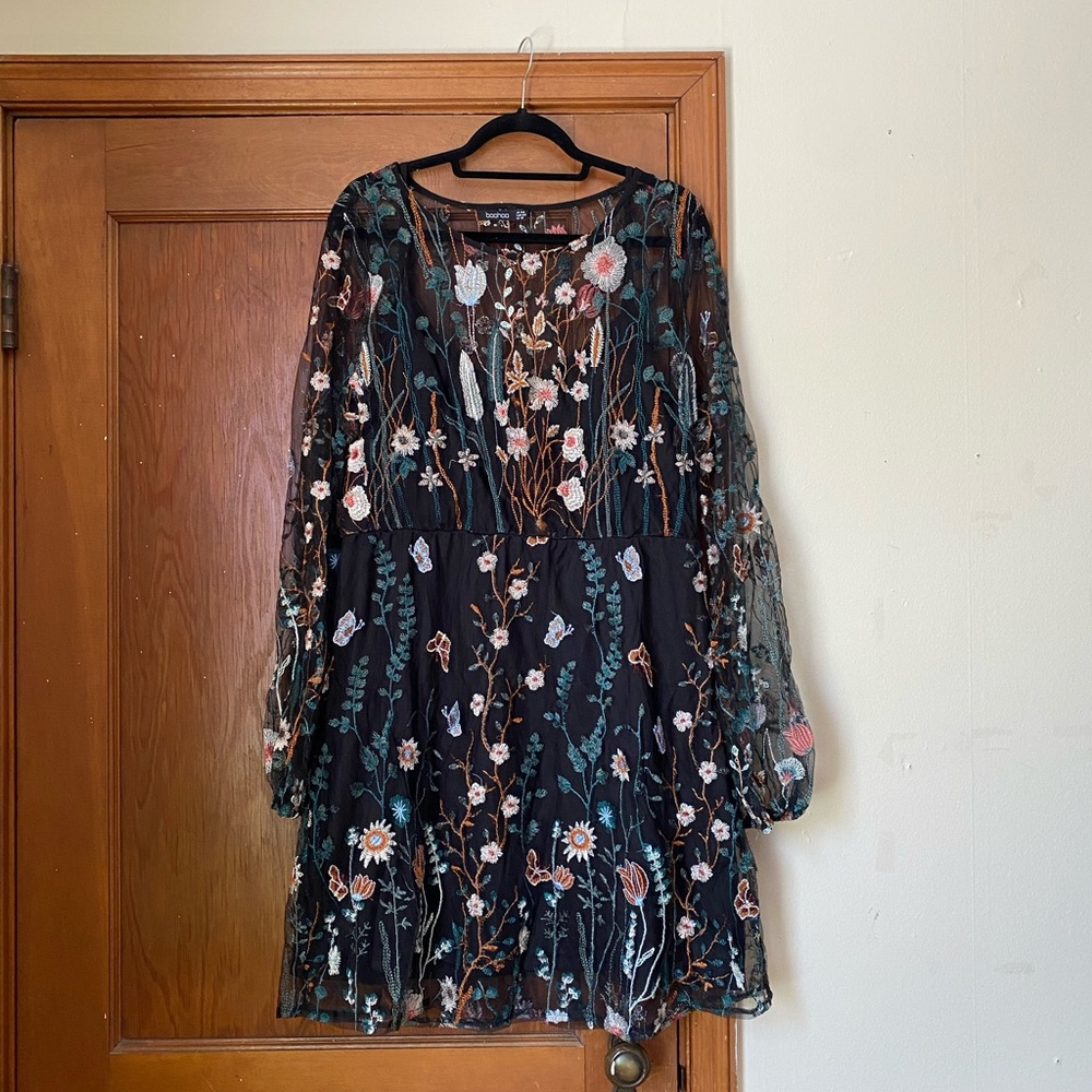 BOOHOO PLUS Floral Embroidered Dress